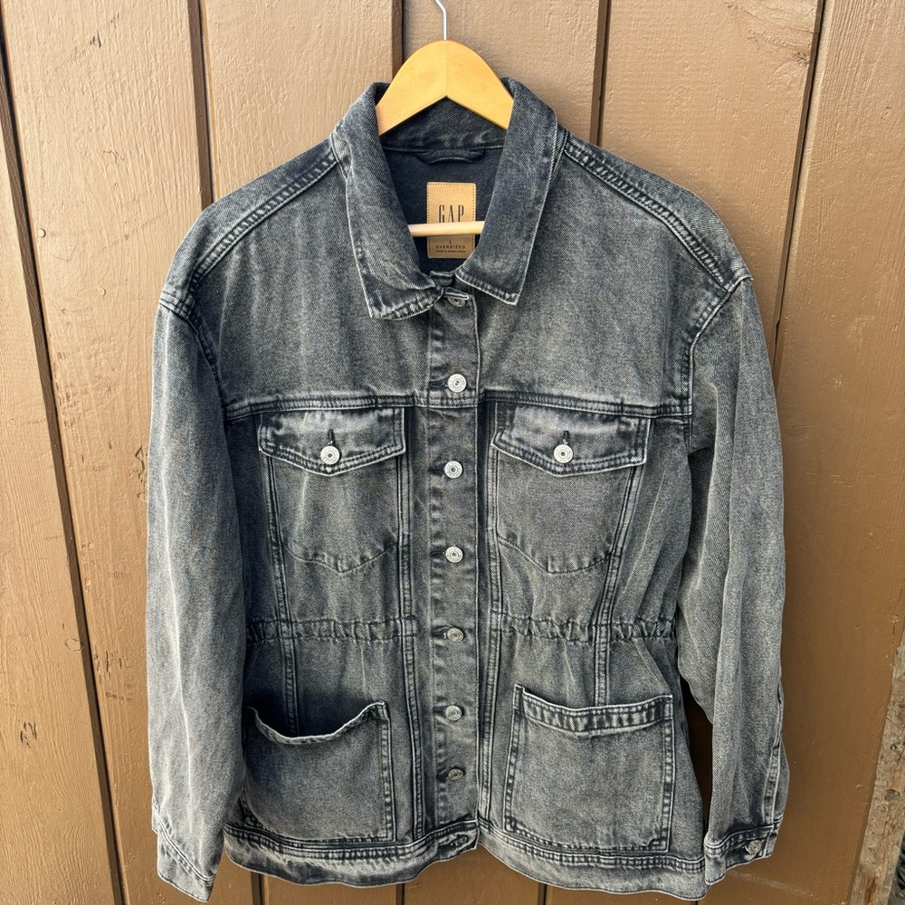 Gap Cinched womens jacket Oversized Large black wash